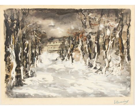  Maurice de Vlaminck (1876-1958) French. A Tree Lined Avenue in Winter, Lithograph, Signed with Ink Stamp, and numbered 1/20 