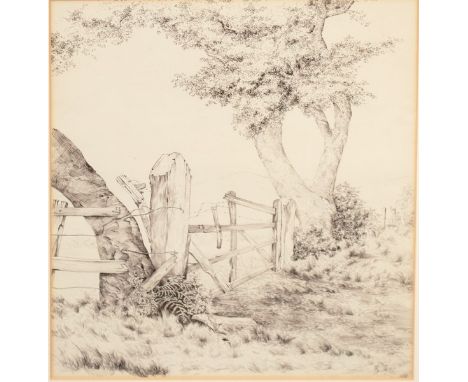  20th Century English School. “The Broken Gate, New Forrest”, Indistinctly Signed and Dated 1947, 17” x 14”.