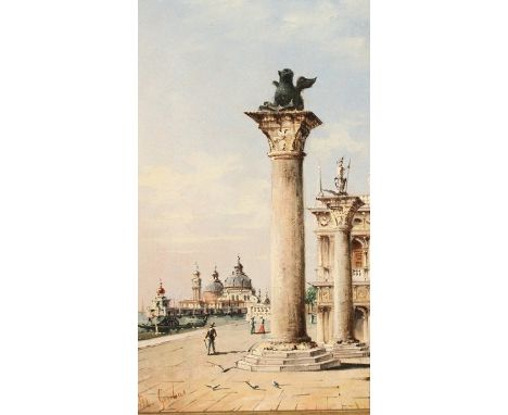  Marco Grubacs (1839-1910) Italian. A Venetian Canal Scene, with the Church of San Georgio Maggiore in the distance, Oil on P