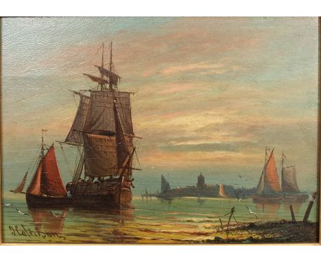  J… Colenson (19th Century) British. A Shipping Scene with Moored Boats, Oil on Panel, Signed, 8.75” x 11.75”, and the compan