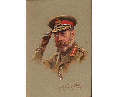  Cecil E… L… Cutler (act.1886-1934) British. A Portrait of King George V in Uniform, Gouache, Signed, 9.5” x 6.75”.