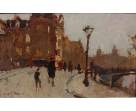  Alexander Wilson (20th Century) British. “Amsterdam Bridge”, Oil on Panel, Signed, and Signed and Inscribed on the reverse, 