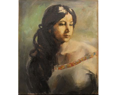  20th Century English School. Portrait of a Lady, Oil on Canvas, Unframed, 30” x 24”.