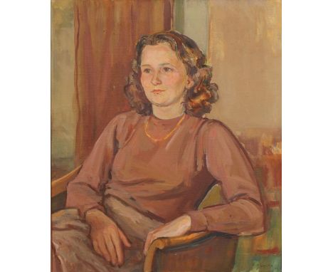  Hans Rudolph Rippmann (1896-1971) Swiss. Portrait of a Seated Lady, Oil on Canvas, Signed and Dated ’47, 24.75” x 20”.