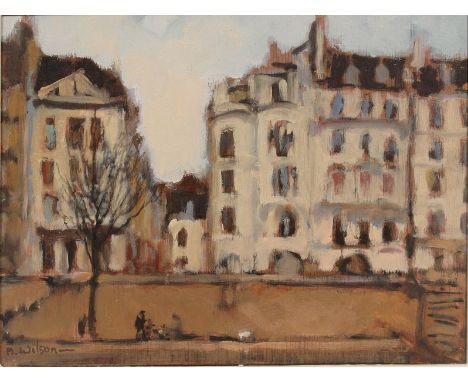  Alexander Wilson (20th Century) British. “Houses by The Seine, Paris”, Oil on Panel, Signed, and Signed and Inscribed on the