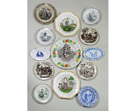 Collection of Victorian miniature Children’s ceramic plates, three transfer printed and hand painted ‘Little Floria’ 5 ¾” (14