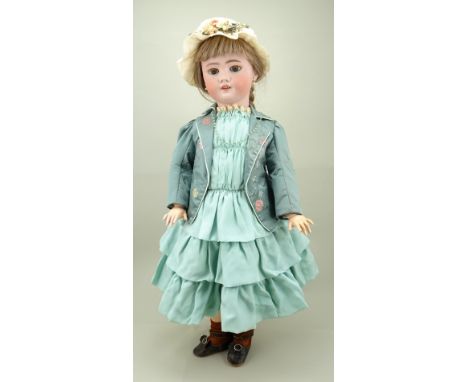 Large Simon &amp; Halbig  DEP bisque head doll, German circa 1910, with weighted blue glass eyes, real lashes and raised brow