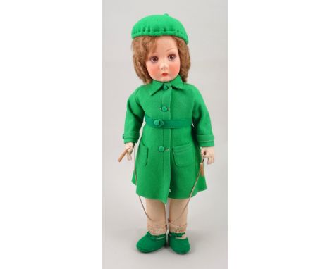 Good Lenci felt doll with skipping rope in original clothes, Italian, circa 1930s, with finely painted features, brown eyes a