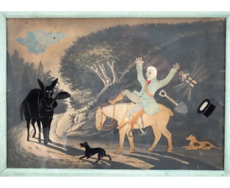 George Smart (1774-1846) ‘The Earth Stopper’ felt work collage picture, figures worked in felt and velvet before a painted sc