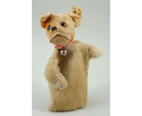Steiff mohair Bully the Dog hand puppet, circa 1930, blonde and orange mohair puppet with large brown and black glass eyes, v