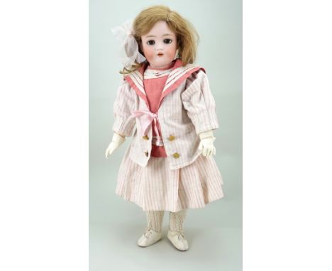 Simon &amp; Halbig/ K&amp;R bisque head doll, German circa 1910, with weighted brown glass eyes, finely painted lashes and ra