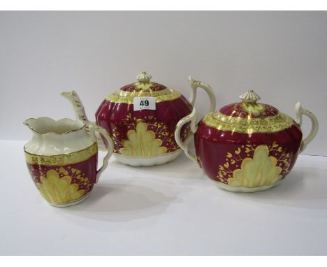 VICTORIAN TEA SERVICE, Mid 19th Century gilded claret bodied tea service including teapot, sucrier and cream jug 