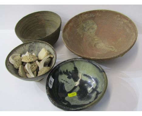STUDIO POTTERY, Ian Godfrey , group of 3 small bowls &amp; sculptural ornaments 