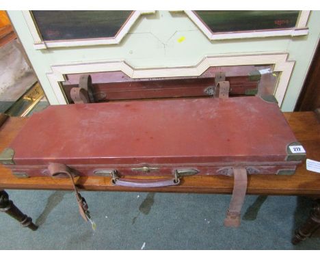 HUNTING, brass mounted leather gun case, 31" width 