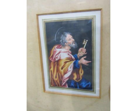 ST PETER, early stipple watercolour portrait on parchment, 4" x 3" 