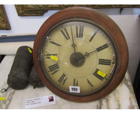 VICTORIAN WALL CLOCK, circular framed hanging wall clock with alarm setting and 2 weights 