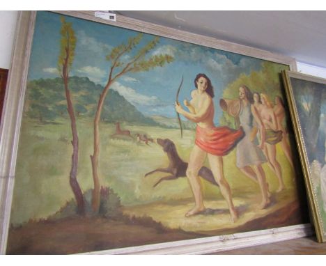 INTERIOR FURNISHING, oil on canvas "Diana, Goddess of Hunting", 39" x 59" 