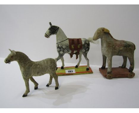 ANTIQUE TOYS, 3 carved horse toys 