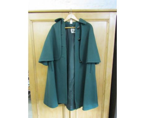 HARRODS COAT, retro emerald ladies coat/cape with Harrods label by Cojana, one button missing 