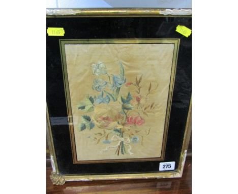 GEORGIAN SILK PANEL, "Posy of Flowers" in Verre eglomise mount, 9" height 