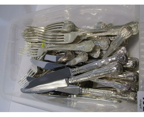 SILVER KINGS PATTERN CUTLERY, set of 8 dinner forks with 8 dessert forks, 8 dessert spoons, 6 soup spoons, 4 serving spoons, 