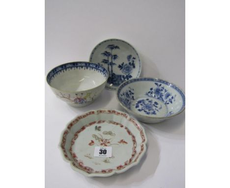 ORIENTAL CERAMICS, CHINESE LOBED EDGE TEAPOT STAND a/f, also Famille Rose 5.5" bowl a/f and 2 other oriental dishes 