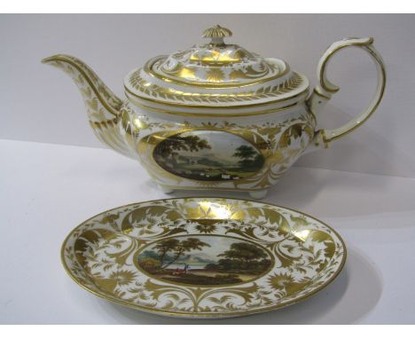 REGENCY CROWN DERBY, a fine gilded part tea service decorated with named topographical reserves including Westmoreland and De