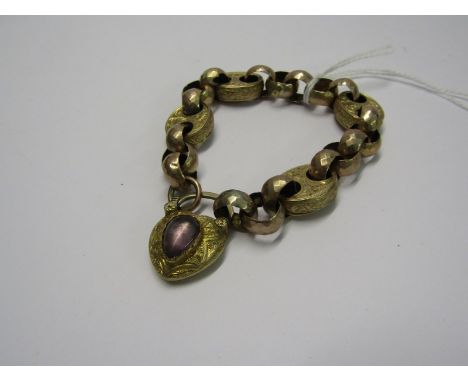 VINTAGE YELLOW METAL (tests as possibly 9ct gold) Anchor link bracelet with heart form clasp, approximately 23.2 gram in weig