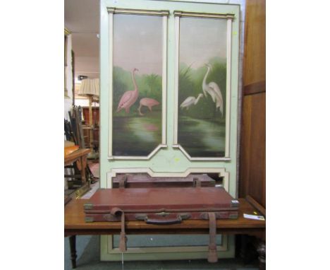 EDWARDIAN PAINTED OVERMANTEL, Flamingo and Crane painted panel, narrow overmantel, 69" height 37" width 