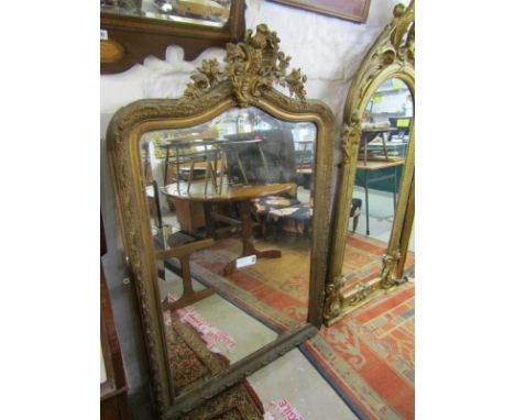 ANTIQUE MIRROR, gilt floral crested bevelled glass console mirror, 60" height 38" width 