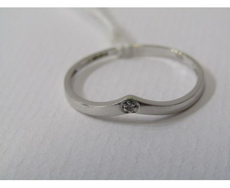 9ct WHITE GOLD DIAMOND SET WISHBONE RING, size R/S 