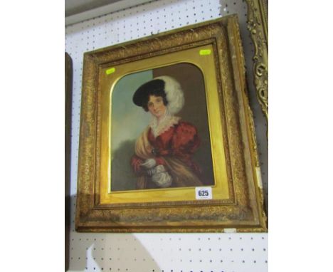 VICTORIAN PORTRAIT, oil on canvas "Portrait of Lady in red jacket and feather hat", 11" x 9" 