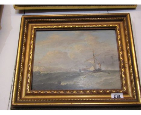 MARITIME, oil on panel "Fishing Boats leaving Harbour", 7.5" x 9.5" 