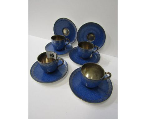 ROYAL WORCESTER, gilt powder blue ground coffee ware, 4 cups and 6 saucers with Viking ship mark 