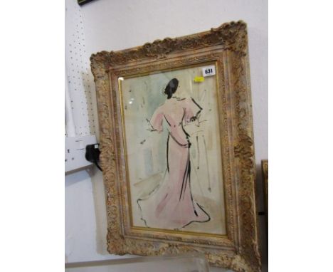 ELINOR BELLINGHAM SMITH, watercolour "Portrait of Lady in long pink dress", 17" x 11" 