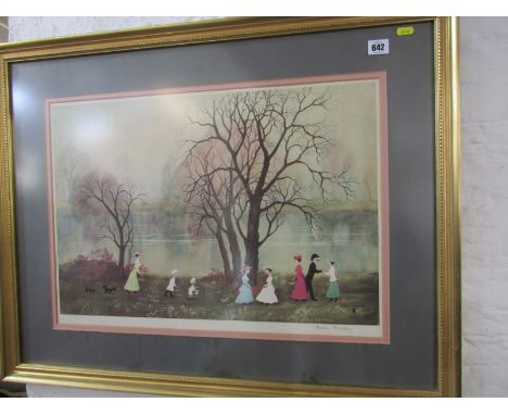 HELEN BRADLEY, signed colour print "lakeside walk" 15" x 22" 