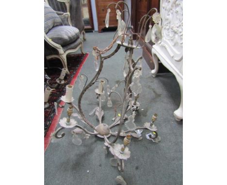 LIGHTING, Venetian style 6 branch foliate and glass droplet design light fitting 