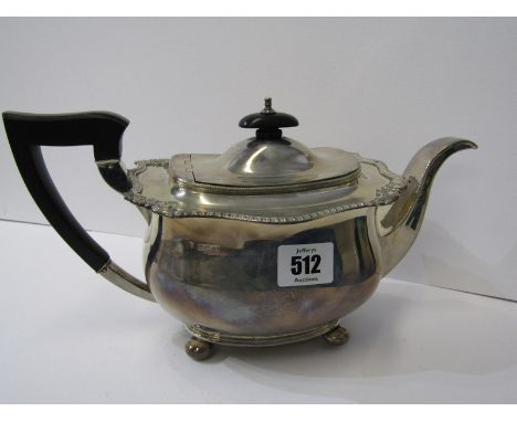 SILVER TEAPOT OF CLASSICAL DESIGN, with ebony finial &amp; handle, Sheffield HM 1929, approximately 24oz (749 grams) 