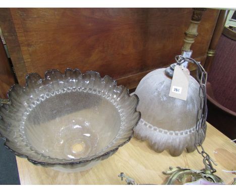 LIGHTING, pair of pressed glass pendant light shades, 15" dia 
