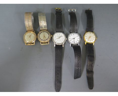 Five gentleman's wristwatches - makers include Timex, Modaine Automatic, Poljot etc - all in working order