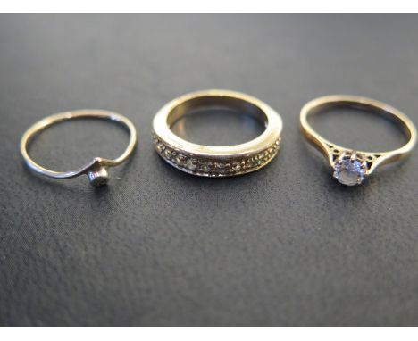 Two 9ct yellow gold dress rings and a plated ring sizes L/M, L/M and N -gold weight  approx 1.6 grams