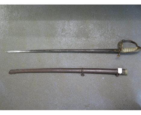 A Victorian infantry officers sword - length of blade 83cm, overall length 96cm- sword and scabbard do not match