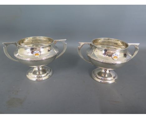 Two silver Midland Automobile Club miniature Fray Cup trophies awarded to Raymond Mays and team in Era Cars - approx weight 5