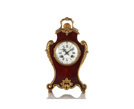Louis VX style red tortoiseshell veneered, 8-day mantle clock, by Marti of Paris, early 20th century, with gilt metal mounts 