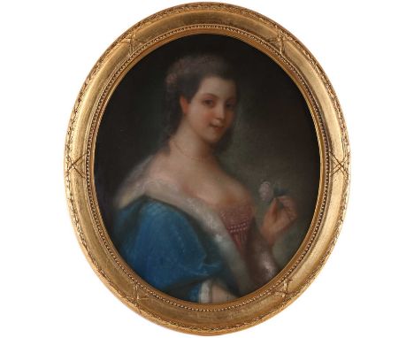 Late 19th-century European school, a large oval pastel portrait of a lady, monogrammed, 66.5 cm x 54 cm glazed in a giltwood 