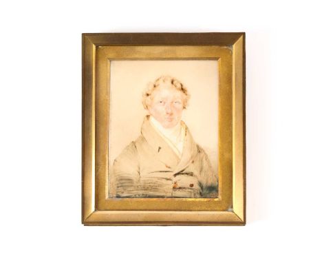 A Georgian portrait miniature on ivory, of Richard 5th Viscount Powerscourt, within a heavy brass frame with convex glass, th