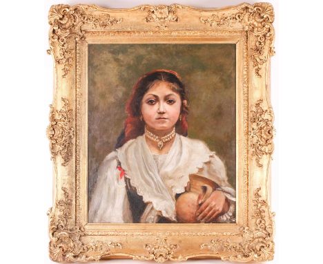 19th century Continental school, a portrait of a young woman, unsigned oil on canvas, 59 cm x 48.5 cm in a giltwood frame.