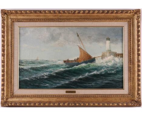 Alexander Young (fl.1883-1920), 'Entering Harbour', seascape, oil on canvas, signed to lower left corner, 29.5 cm x 49.5 cm i