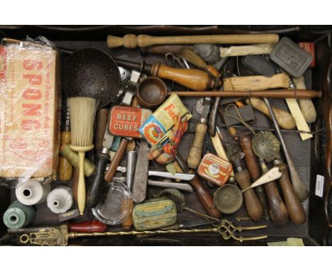 A quantity of kitchenalia, antique tools, etc.