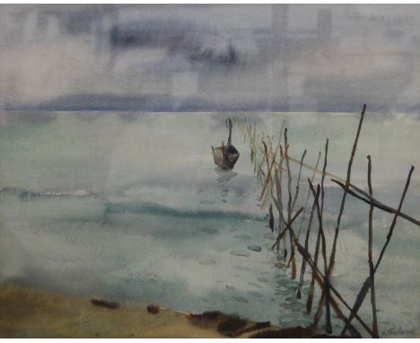 An Asian Seascape watercolour, indistinctly signed, framed and glazed. 48 x 38 cm.